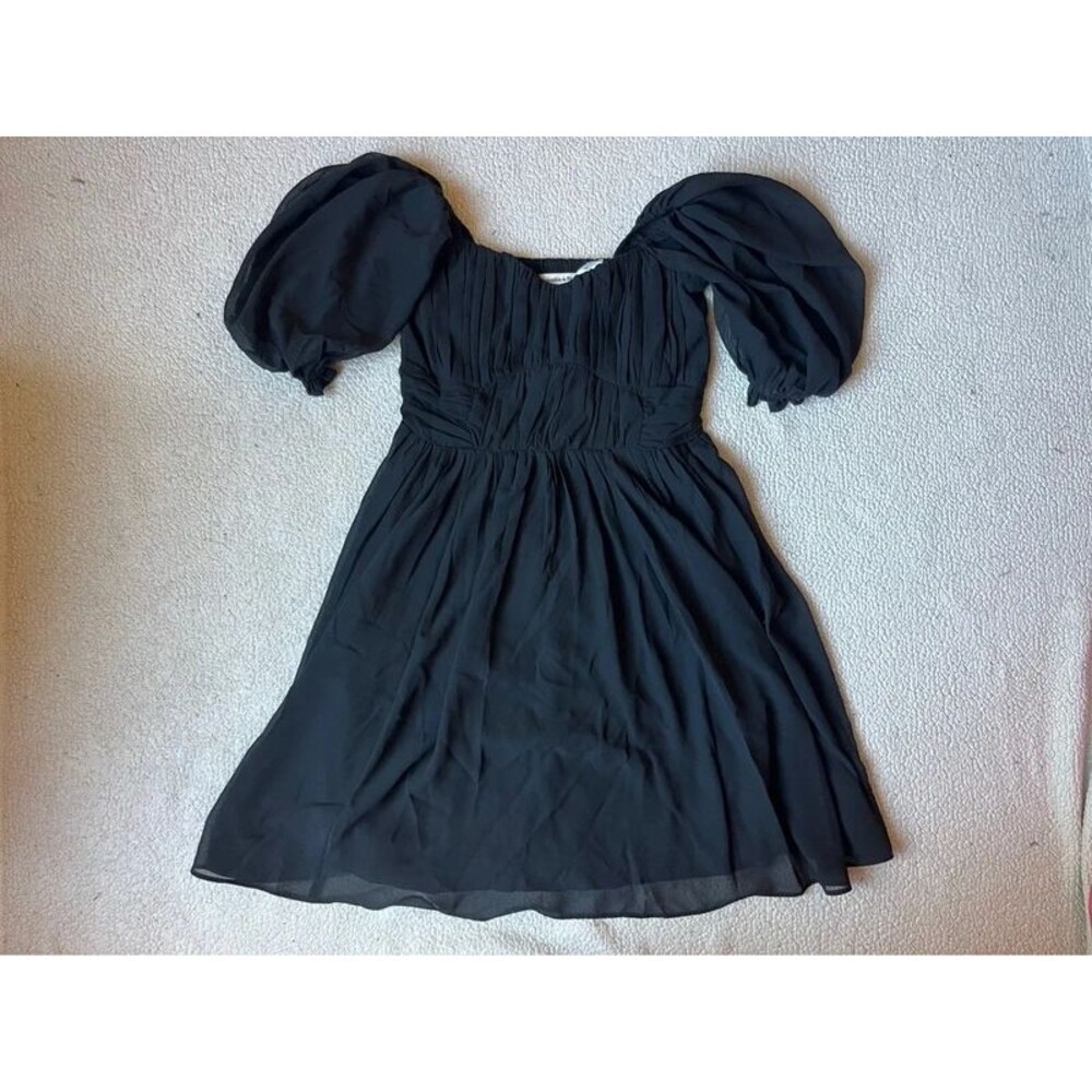 NWT Abercrombie & Fitch Ruched Ruffle Sleeve Mini Dress Black Womens XST